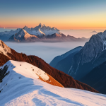 **

`A breathtaking sunrise over the Bavarian Alps. Snow-capped mountain peaks are bathed in golden light. A lone figure stands on a summit, gazing at the vista. Clear blue sky transitioning into warm hues of red, orange, and yellow. Mist lingers in the valleys below. Serene and majestic atmosphere. Photorealistic.`

**