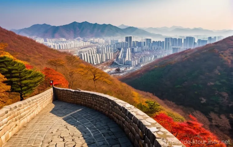 청주 상당산성 트레킹 - **Prompt:** A breathtaking panoramic view of the Sangdangsanseong Fortress in Cheongju, South Korea,...