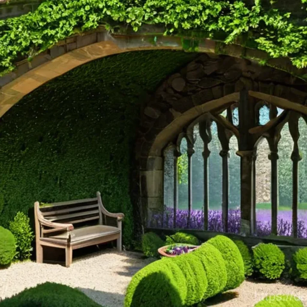 포천 허브아일랜드 체험 - **Prompt**: A serene, sun-drenched traditional German monastery herb garden in late morning. The sce...