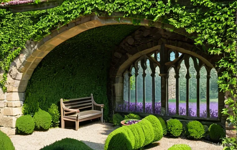 포천 허브아일랜드 체험 - **Prompt**: A serene, sun-drenched traditional German monastery herb garden in late morning. The sce...