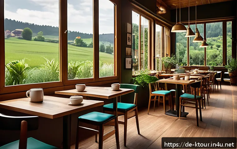 춘천 구봉산 카페거리 - A cozy café interior combining traditional warmth and modern design, featuring natural materials lik...