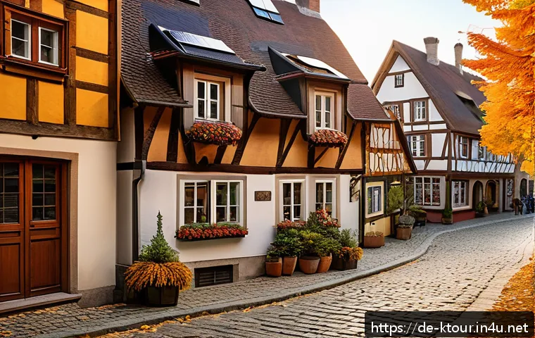 한옥 스테이 추천 - A serene traditional German timber-framed house nestled in a quaint village street during early autu...